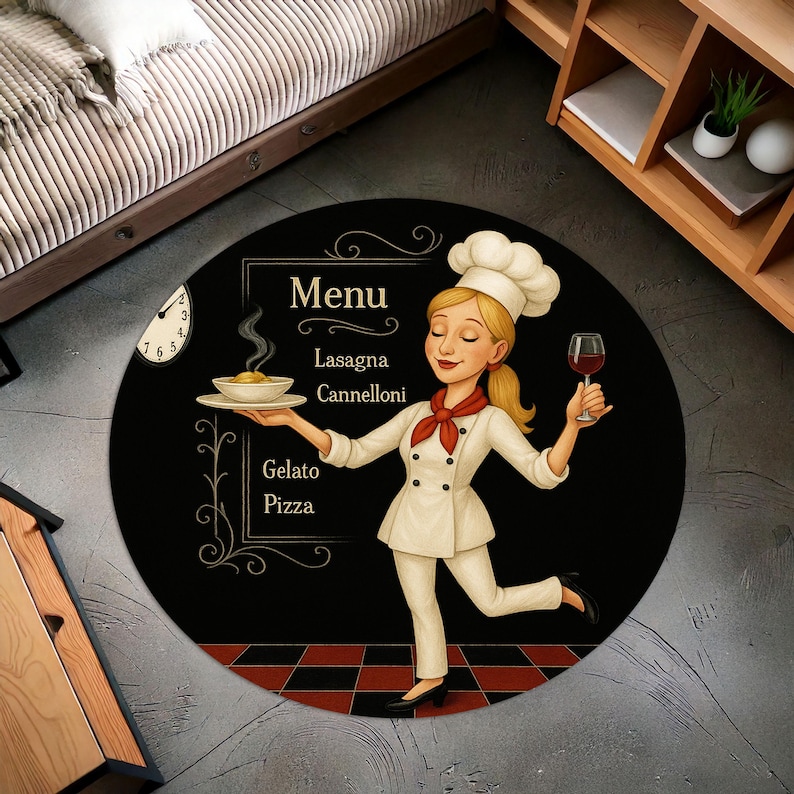 Home Cooking Menu - سجادة مطبخ مستديرة الشيف الأشقر، سجادة
