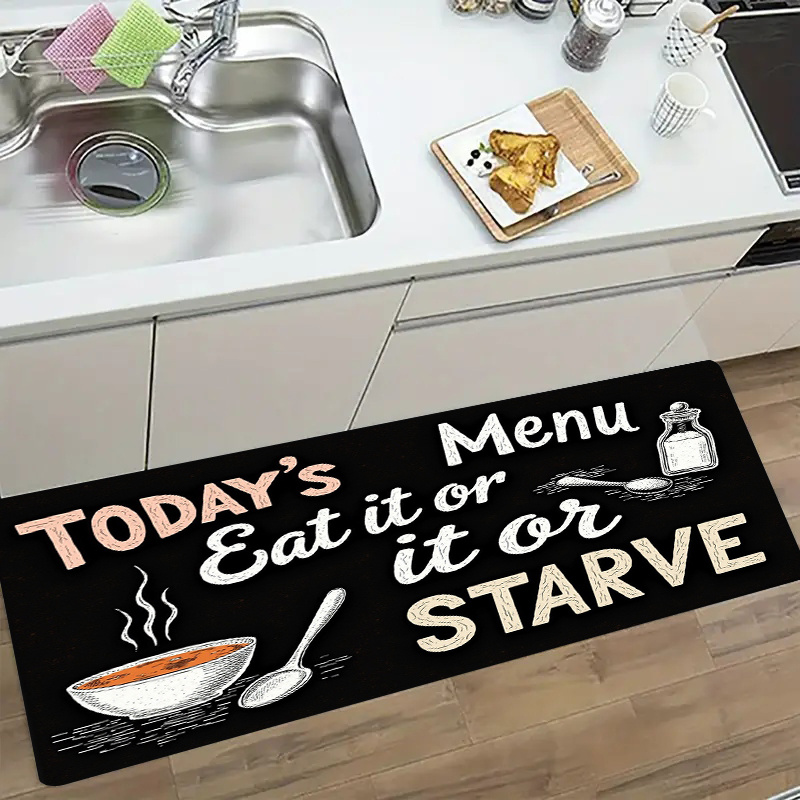 Home Cooking Menu - سجادة مطبخ سوداء بتصميم لوح طباشير،