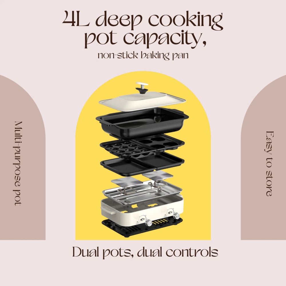 Hot Pot Portable Dual - قدر طهي منزلي متعدد الوظائف، قدر